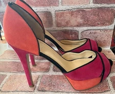 IVANKA TRUMP ORANGE & PINK SUEDE HIGH HEEL PLATFORM PEEP TOE PUMPS 8M KYRA2
