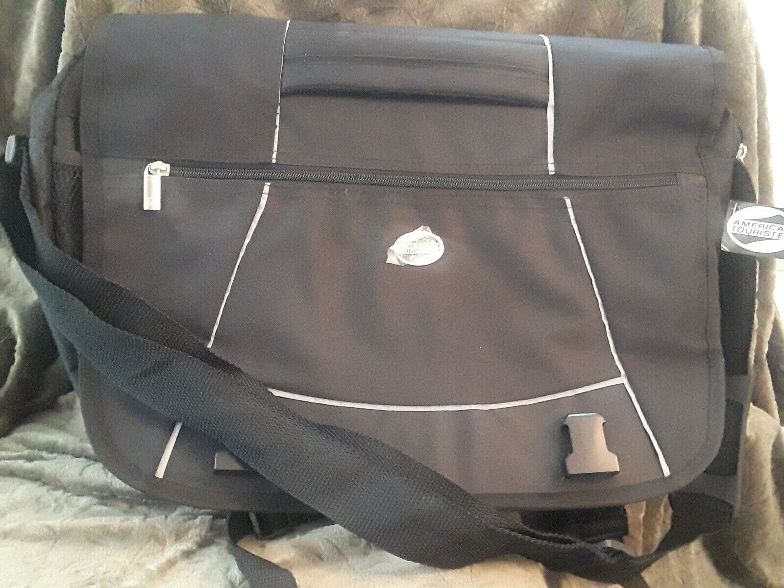 American Tourister Laptop Computer Bag Organizer Nylon  Crossbody Blue Gray