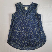 Maeve Anthropologie Sunseeker Banana Print Top Sz 6 Blue Yellow Novelty