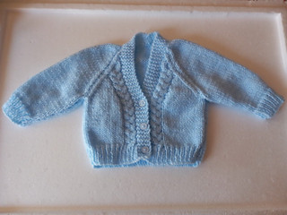 Hand Knitted Baby Cardigan Pale Blue (0 3 Months)