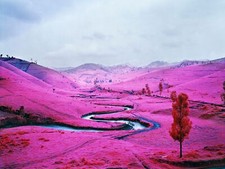 Landscape nature trees water infrared river field pink Custom Gaming Mat Desk