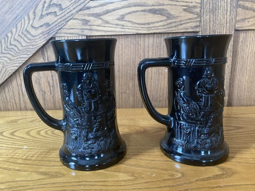 Vintage Tiara Black Stein/Mug Indiana Glass. Set 2