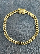 6mm Men's Cuban Miami Link Bracelet Real 18k Gold Plated Stainless Steel 8" Long