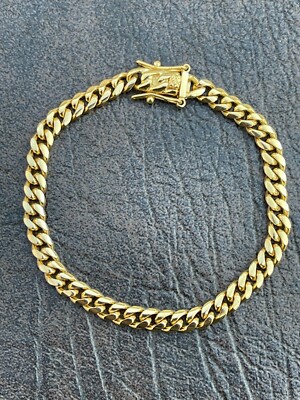 6mm Men's Cuban Miami Link Bracelet Real 18k Gold Plated