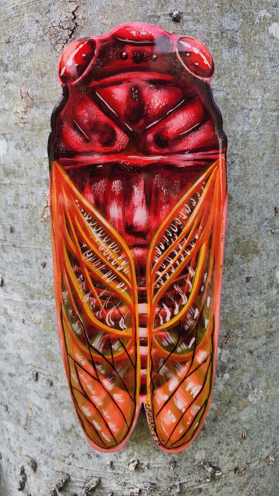 Handmade Cicada Wood Painting Epoxy Coated Brood XIX 
