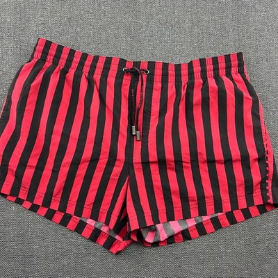 Pantalones Cortos Dolce & Gabbana Para Hombre Medianos Playa Rayas Verano Negro Rojo Cordones - Imagen 1 de 4