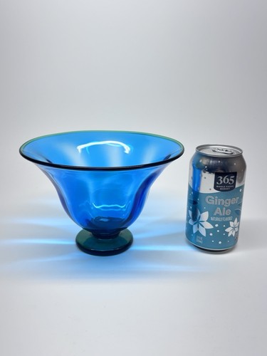 Orrefors Artist Signed Footed “Louise” Glass Bowl Erika Lagerbielke Blue/Green - Picture 7 of 8