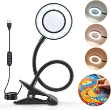 Clip On Light, 10X Lighted Magnifying Glass with 3 Colors+10 Black 