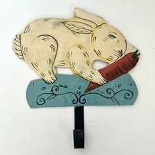 Vtg Swedish Bruka Folk Art Bunny Rabbit Metal Wall Hanger w Hook Primitive