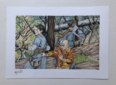 Avatar The Last Airbender Art Piece A4 Illustration Aang, Katara, Sokka