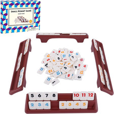 106 Rummy Tiles Set with 4 Double Tile Holders - Compact Travel Size Rummy Cube