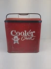 Vintage 1950’s Red Metal Eskimo Cooler Chest W/Lid Galvanized -drain-bottle Open