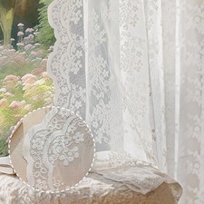 Anmao Vintage White Lace Curtains 63 Inches 55W x 63L Pack of 2 , Plum