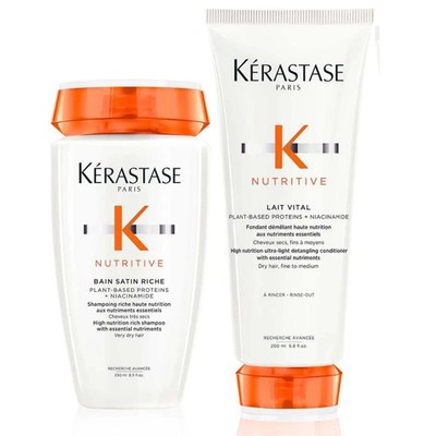 Kerastase Bain Satin RICHE Shampoo 8.5 oz and Lait Vital Conditioner 6.7 oz