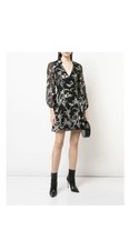 Alice + Olivia Silk Wrap Dress Black Blouson Sleeve Mini Elegant Designer Size S