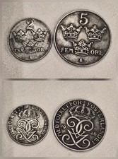 2 Sweden coins 1946 5 Ore & 1943  2 Ore coin