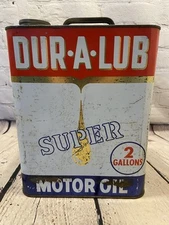 Vintage Duralub Holiday Super Motor Oil Can 2 Gallon Dur-A-Lub Gas Service USA
