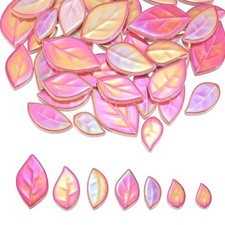 0.44LB Leaves Ceramic Mosaic Tiles for Crafts Bulk, Iridescent Grass Green