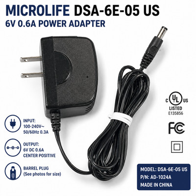 Microlife DSA-6E-05 US Power Adapter 6V 0.6A AC DC Charger AD-1024A Cord