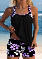Plus Size Mid Waisted Light Purple Tankini Set