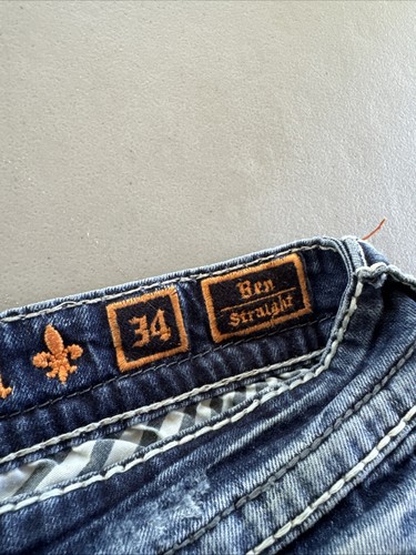Rock Revival Jeans Mens 34 Ben Straight Blue Wash Faded Embroidered Y2K - Bild 6 von 17