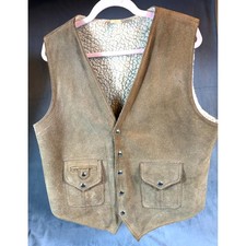 Vtg Brown Suede Leather Faux Sherpa Mens Western Cowboy Ranch Rodeo Vest sz 42