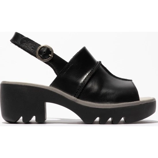 Fly London Tupi TUPI495FLY Ladies Black Leather Chunky Heel Sandal Shoe