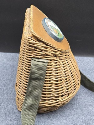 Ancien panier en osier créel de pêche Edgewater Lodge avec sangle