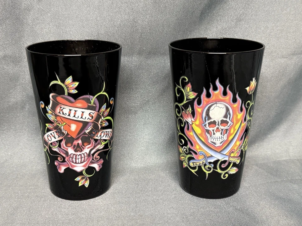 Набор из 2 черных пинтовых стаканов Don Ed Hardy Skulls - Изображение 3 из 4