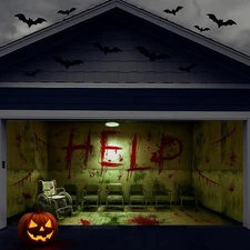 Jenaai 16 x 7 ft Halloween Garage Door Cover Banner Decoration Large Scary... 