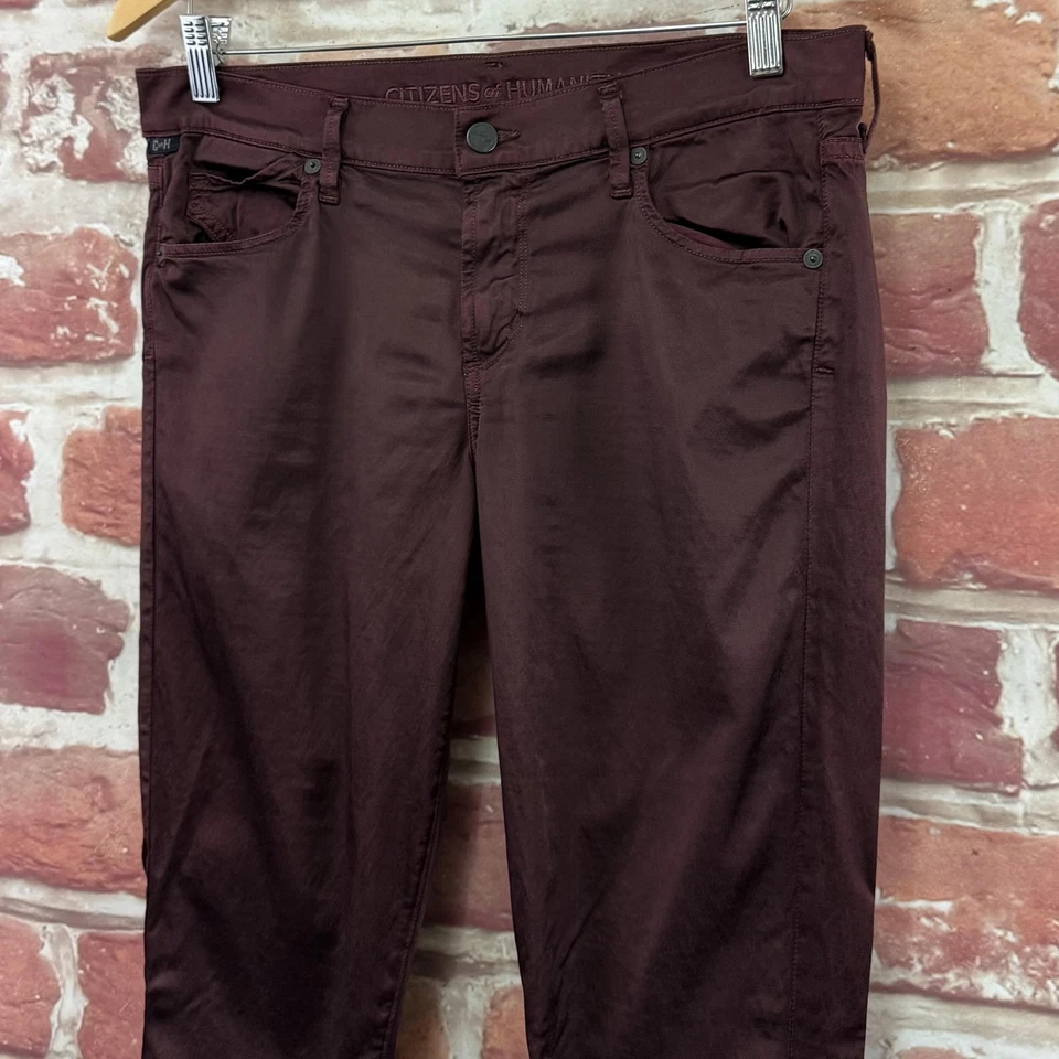 Pantalones Citizens of Humanity Avedon para mujer 30 borgoña tiro bajo pierna ajustada elástica Foto 4 de 4