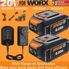 pack 8.0Ah For WORX Extend 20V MAX Li-on Battery Charger WA3520 WA3525 WA3575