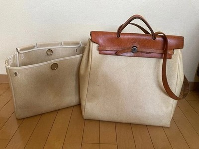 Hermes Herbag MM mit Ersatztasche Vorhängeschloss Beige Canvas Leder Vintage ...