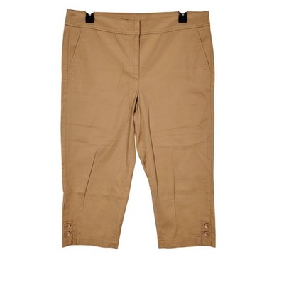 Talbots Tan Khaki Pedal Pusher Cropped Capri Pants Size 10 Button Hem ID245