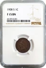 1908 S 1C Indian Head Cent NGC F15 BN Brown Fine Key Date Coin