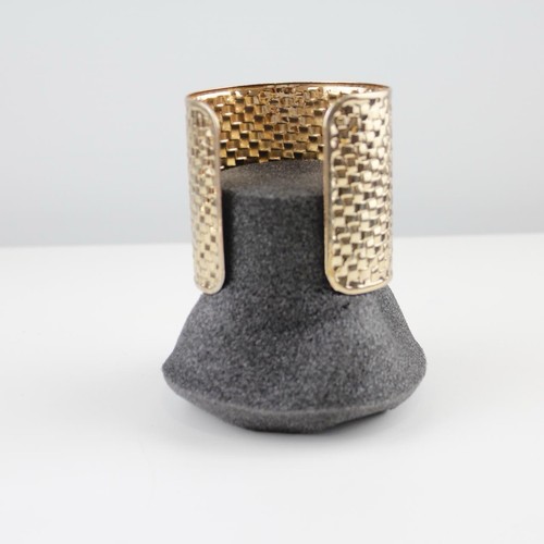Gold Tone Cuff Bracelet - Textured Woven Pattern - Cut-Out Detail - Picture 6 of 8
