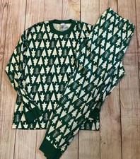 NEW Womens Hanna Andersson 2 pc Pajamas Green Holiday Christmas Trees Adult L