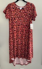 NWT Lularoe Carly Dress Burnt Orange Geometric Trees Hi Low Swing Size XS