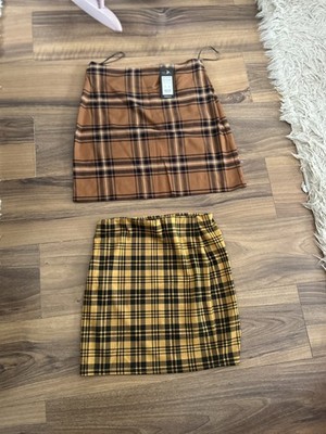 New Look Women s Teen Girls Yellow Brown Tartan Mini Skirt Kilt Sz 10 Bundle Lot