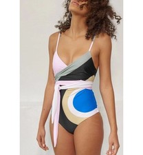 NWT 335 Sz XS Mara Hoffman Isolde Wrap Juniper Pastel One Piece Swimsuit