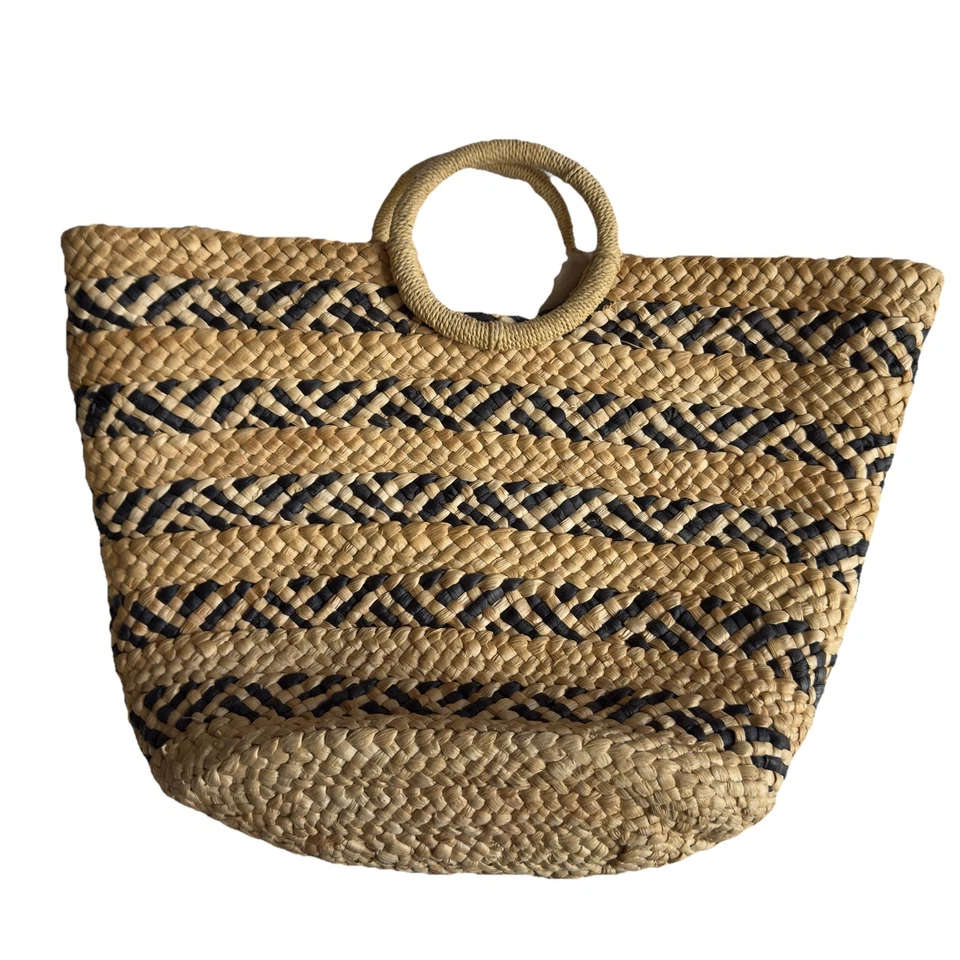 Bolso de Mano L*Space Nessa Paja Negro Bronceado Doble Asa Correa para el Hombro Cordón Playa Foto 3 de 4