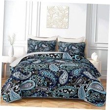 Bohemia Style Quilts Size,Lightweight Flowers Pattern Summer Queen Blue