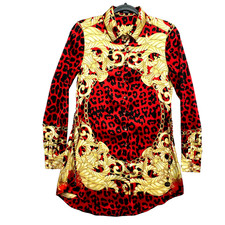 Guess Shirt Dress Womens XS Red Baroque Royalty Chains Animal Print Long