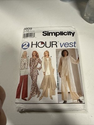 Vtg Simplicity 2 Hour Vest, Pants & Top 8809 Misses' XS-M (6-16)  New Uncut 1994