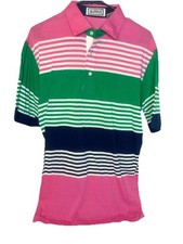 vintage 80s 90s Aureus pink/green striped pol...