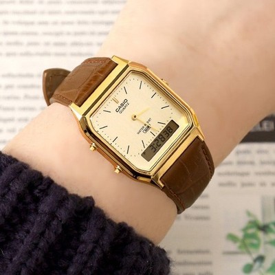 CASIO AQ-230EGL-9ADF Retro Digital Watch ORIGINAL New Gold Brown