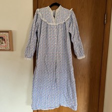 VTG Lanz of Salzburg Flannel Nightgown M Blue Stripe Cherries Eyelet Trim Granny