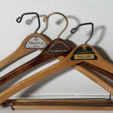 Lot of 3 Vintage Old Wooden Coat Hangers, Branded