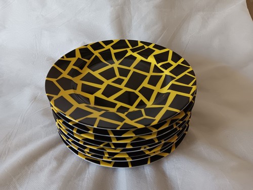 Fitz & Floyd TERRAZZO Black/Yellow Salad/Dessert Plates - Set/4 - Giraffe Print - Picture 8 of 8