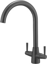 Kitchen Mixer Tap Dual Lever Swivel Spout Grey Sink Ideal for Double Bowl Sinks